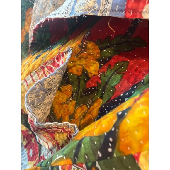 Handmade Indian Kantha Primitives By Char Floral Quilted Vest Jacket - Picture 6 of 12